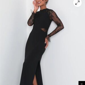 Lulus’s Bragging Rights Black Lace Long Sleeve Column Maxi Dress